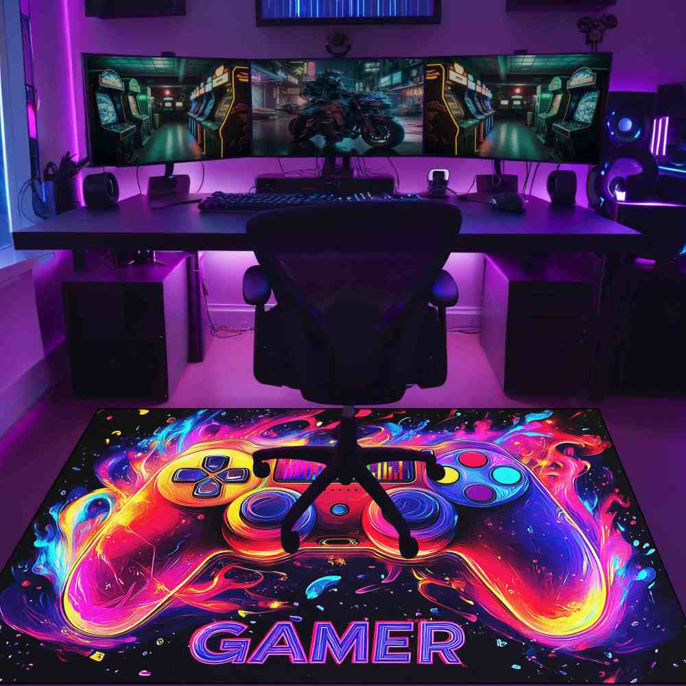 Neon Gamer Controller Area Rug for Boys Room Playroom | CozyLil