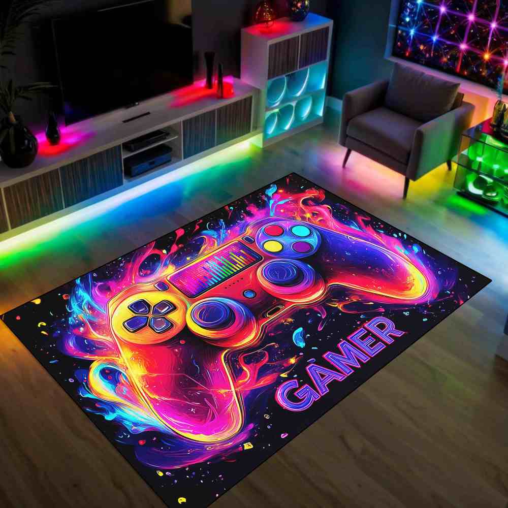 Neon Gamer Controller Area Rug for Boys Room Playroom | CozyLil