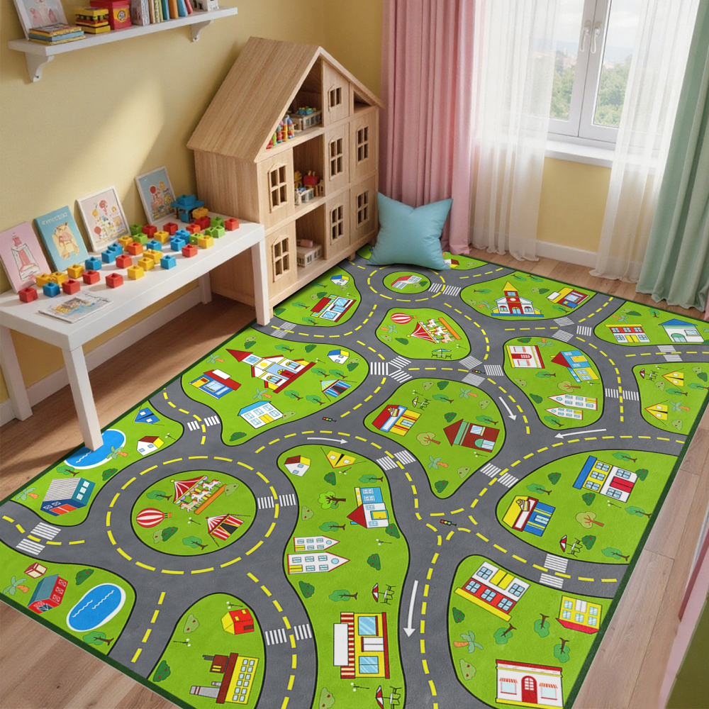 City Traffic Road Play Mat Educational Area Rug | CozyLil