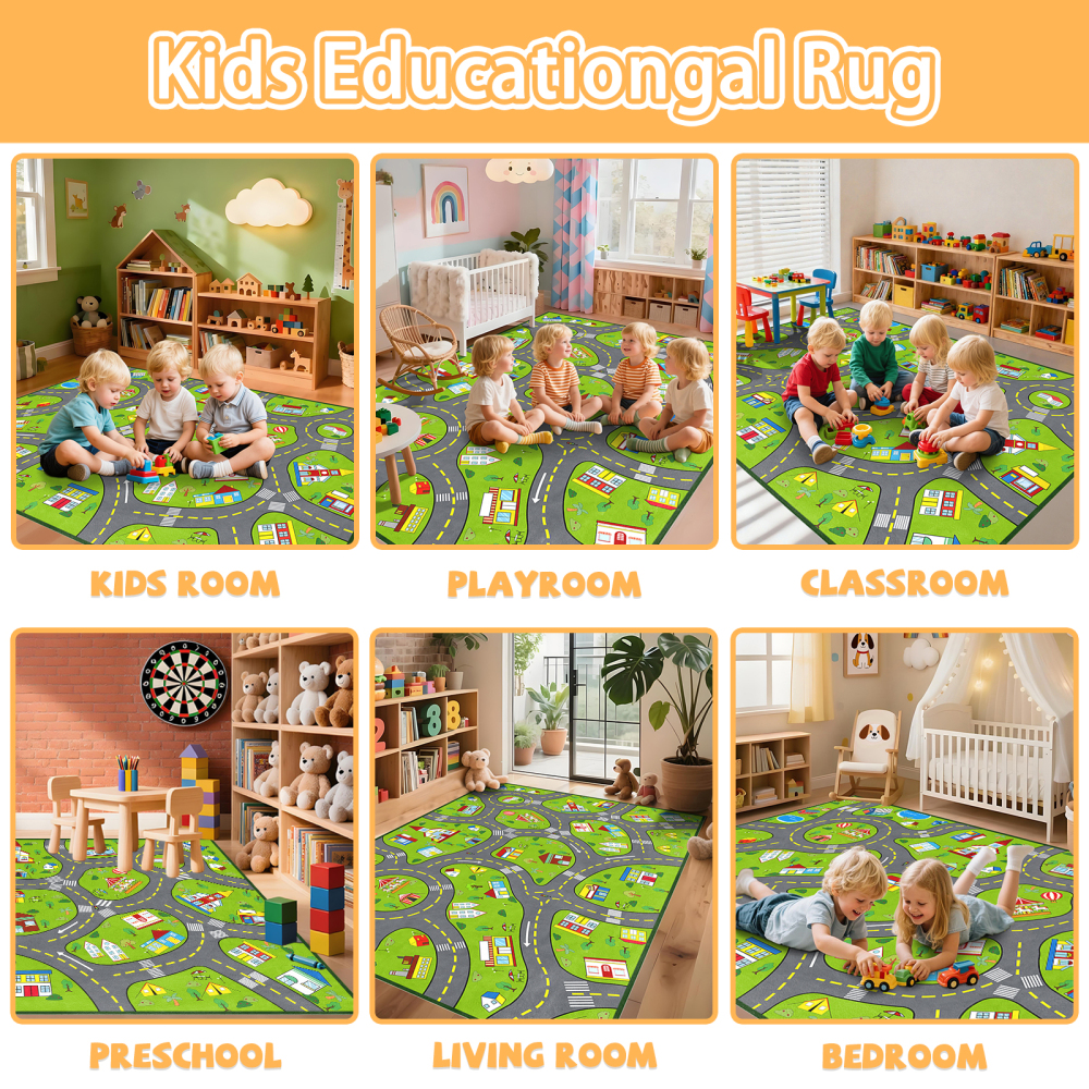 City Traffic Road Play Mat Educational Area Rug | CozyLil