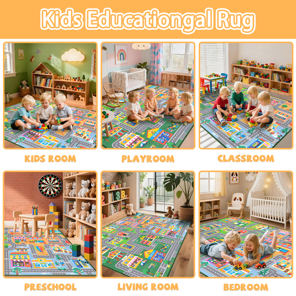City Life Traffic Road Kids Area Rug Play Mat | CozyLil