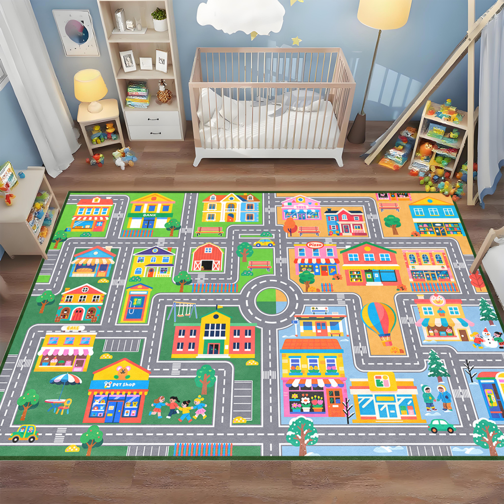 City Life Traffic Road Kids Area Rug Play Mat | CozyLil
