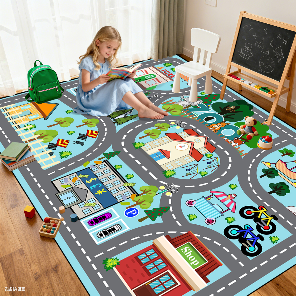 Kids Fun Race Track Traffic Road Playmat Rug | CozyLil