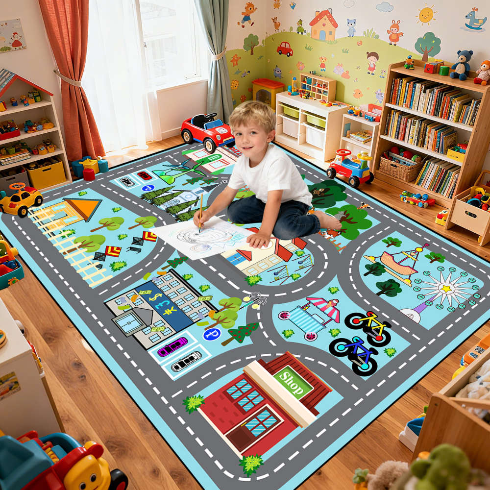Kids Fun Race Track Traffic Road Playmat Rug | CozyLil