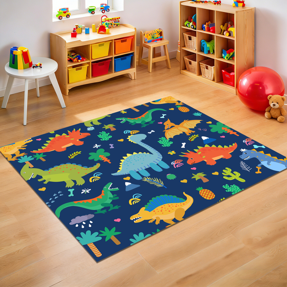 Cute Blue Cartoon Dinosaur Area Rug for Kids | CozyLil