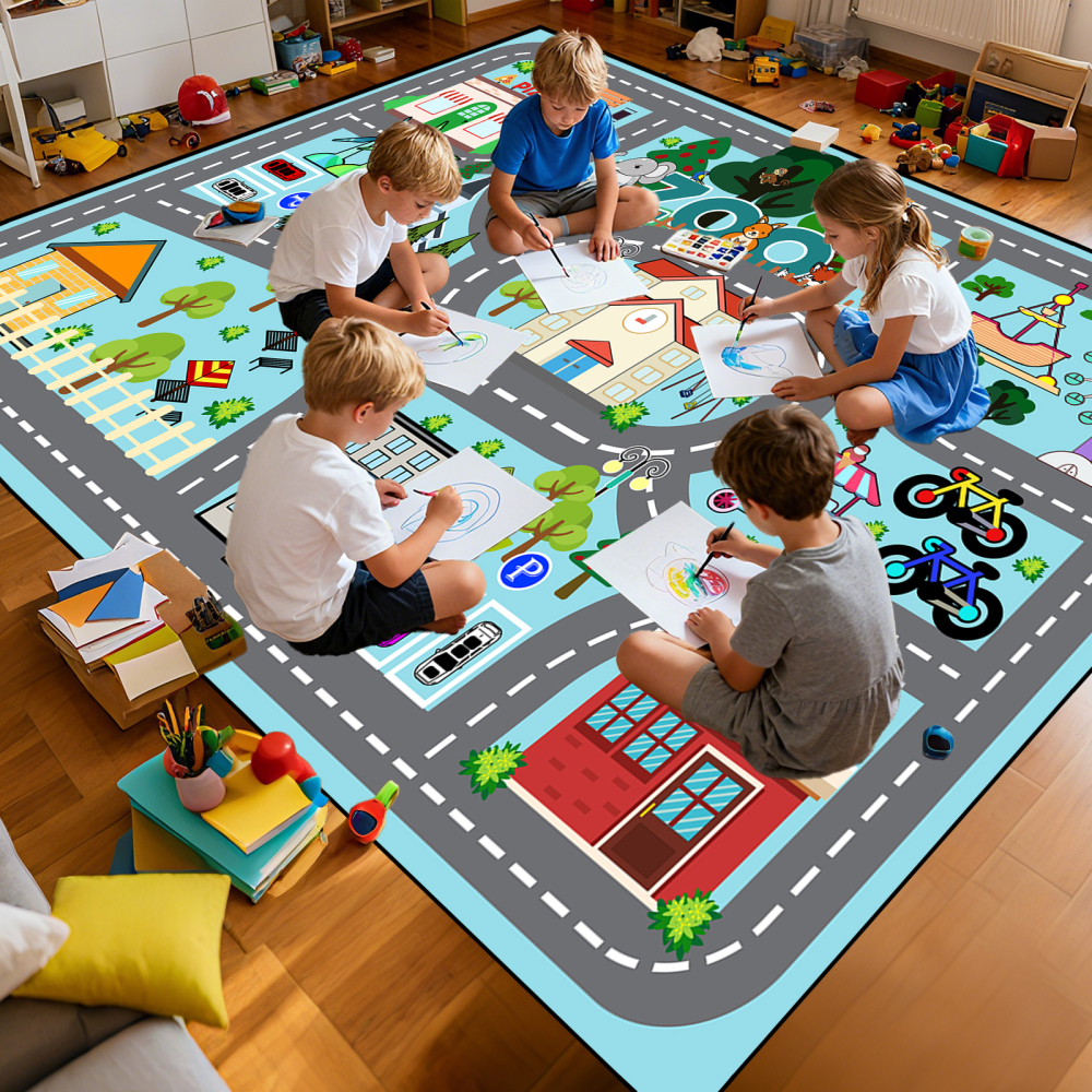Kids Fun Race Track Traffic Road Playmat Rug | CozyLil