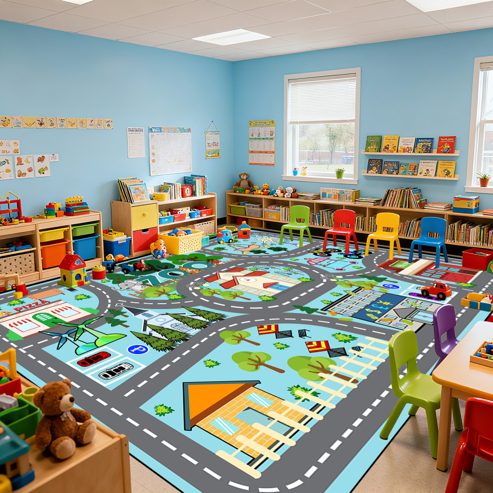 Kids Fun Race Track Traffic Road Playmat Rug | CozyLil