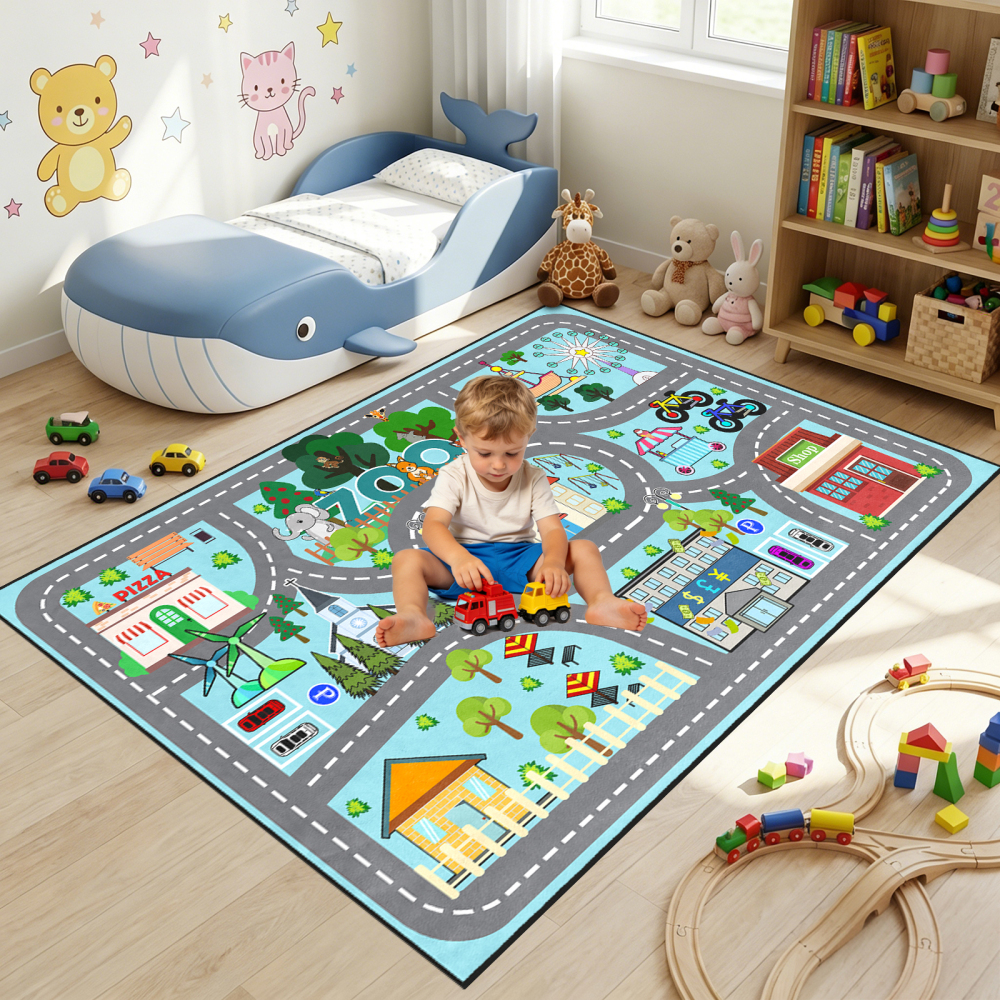 Kids Fun Race Track Traffic Road Playmat Rug | CozyLil
