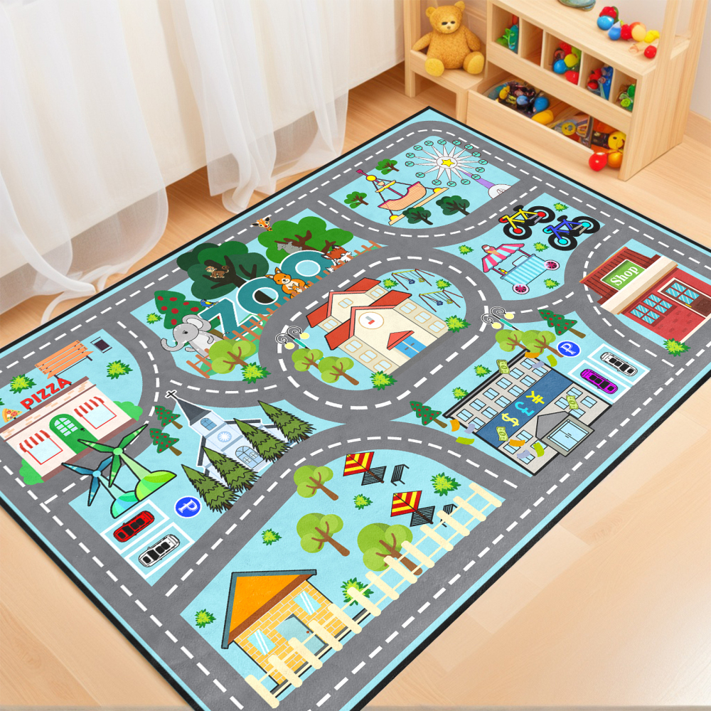 Kids Fun Race Track Traffic Road Playmat Rug | CozyLil