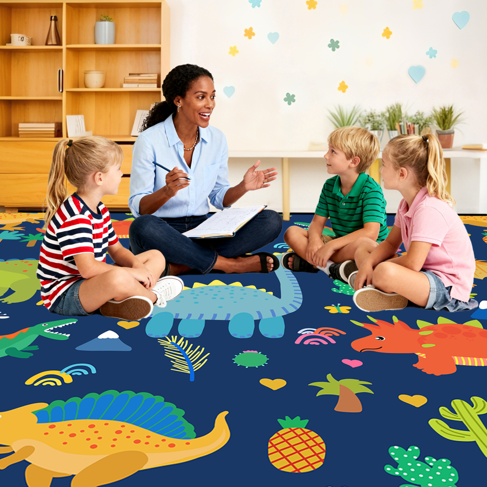 Cute Blue Cartoon Dinosaur Area Rug for Kids | CozyLil