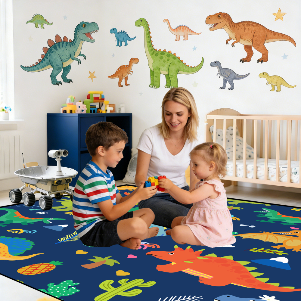 Cute Blue Cartoon Dinosaur Area Rug for Kids | CozyLil