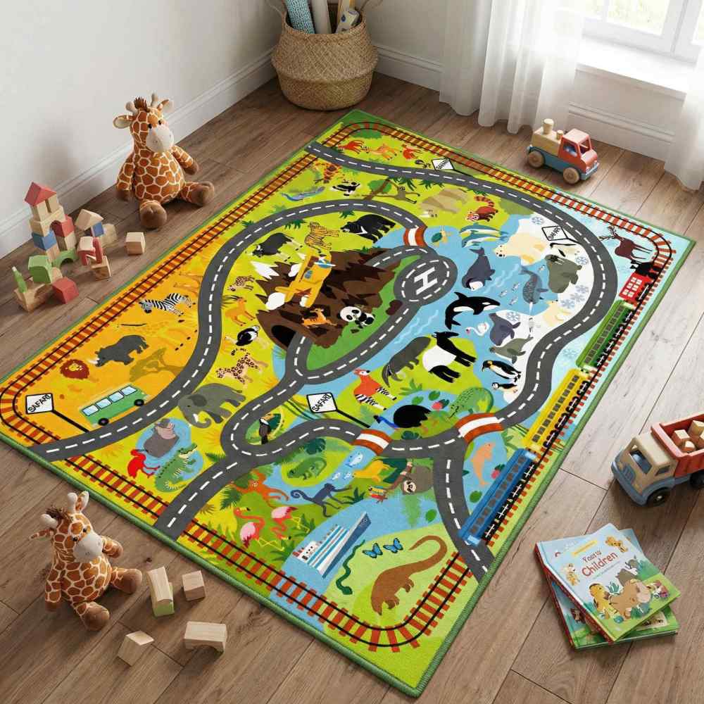 Wild Animal Zoo Road Play Mat & Area Rug | CozyLil