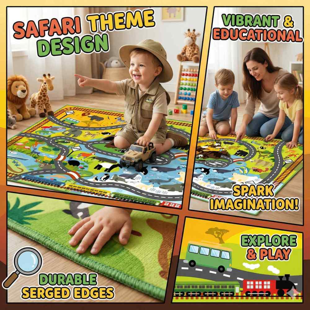 Wild Animal Zoo Road Play Mat & Area Rug | CozyLil