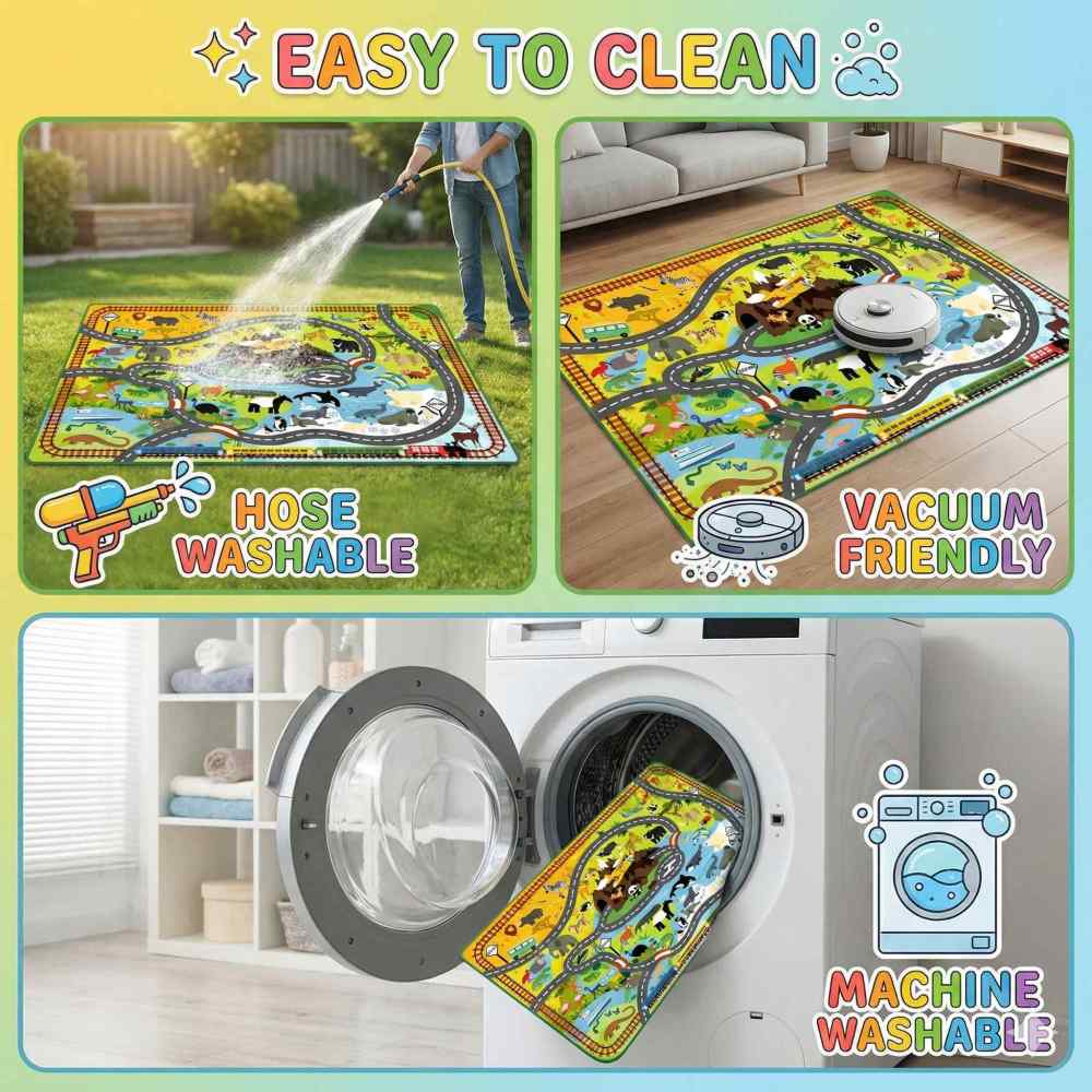 Wild Animal Zoo Road Play Mat & Area Rug | CozyLil