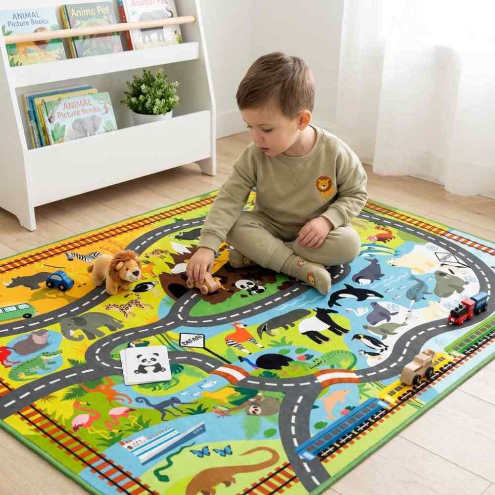 Wild Animal Zoo Road Play Mat & Area Rug | CozyLil