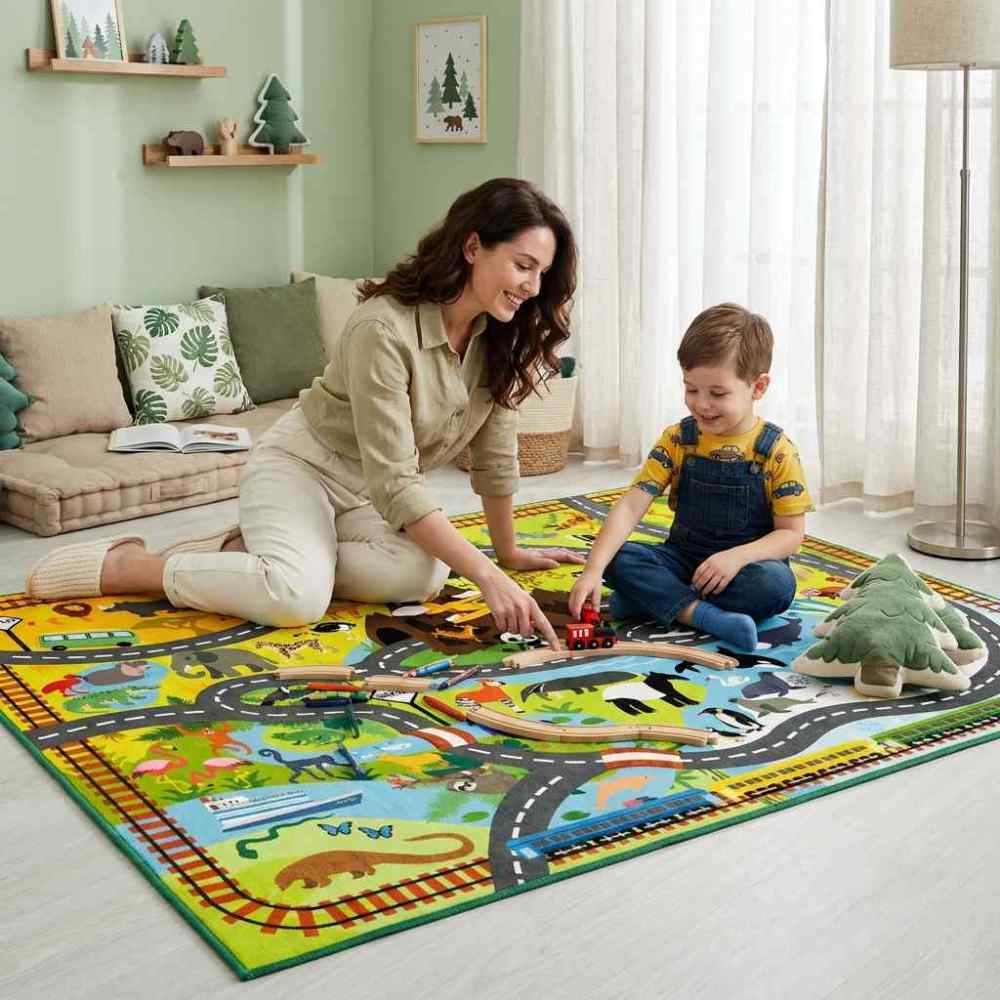 Wild Animal Zoo Road Play Mat & Area Rug | CozyLil