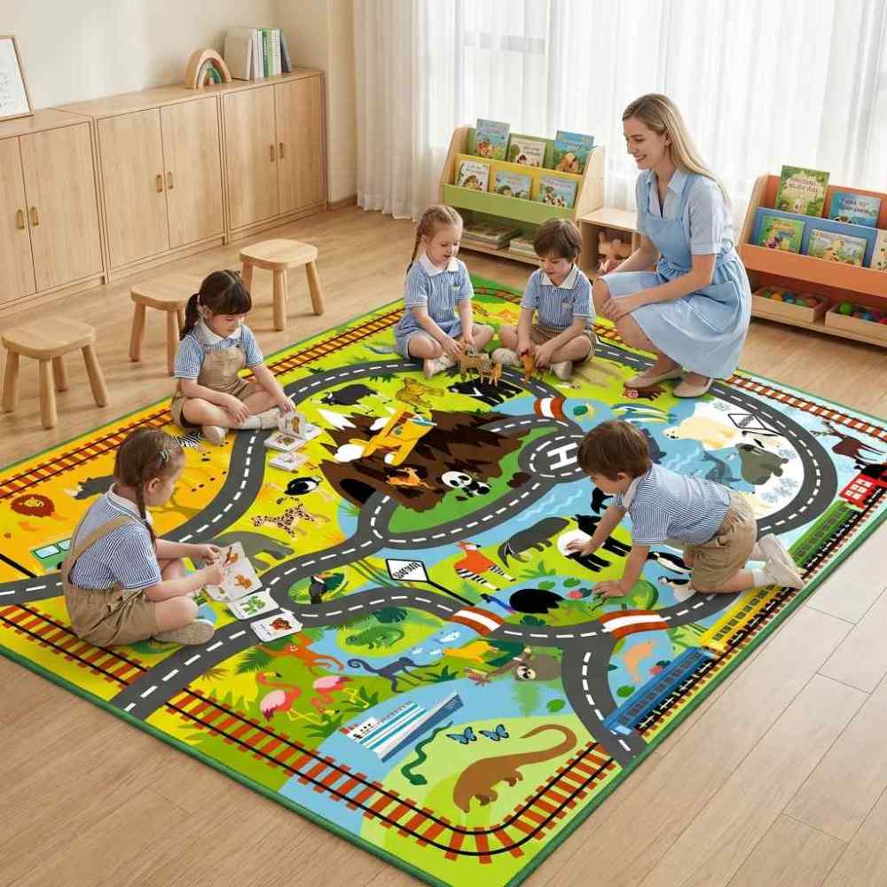 Wild Animal Zoo Road Play Mat & Area Rug | CozyLil