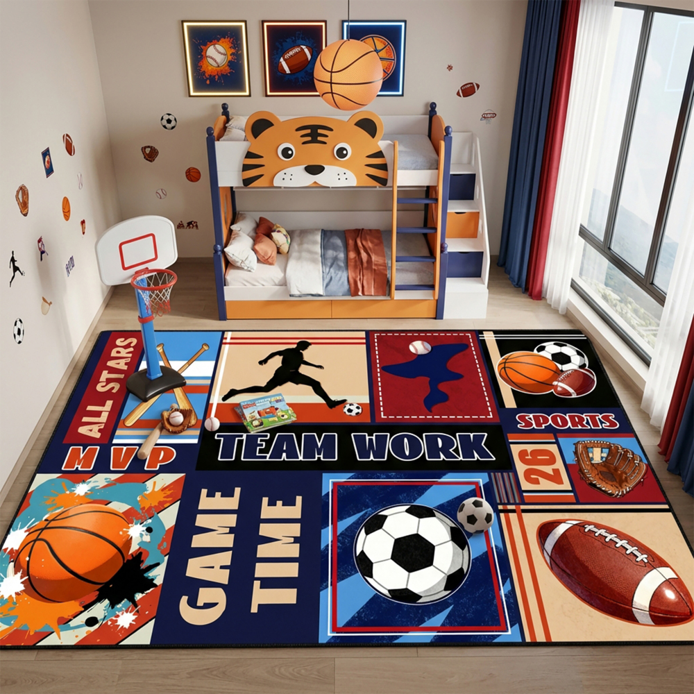 Boys Athletic Sports Theme Area Rug Kids Play Mat | CozyLil