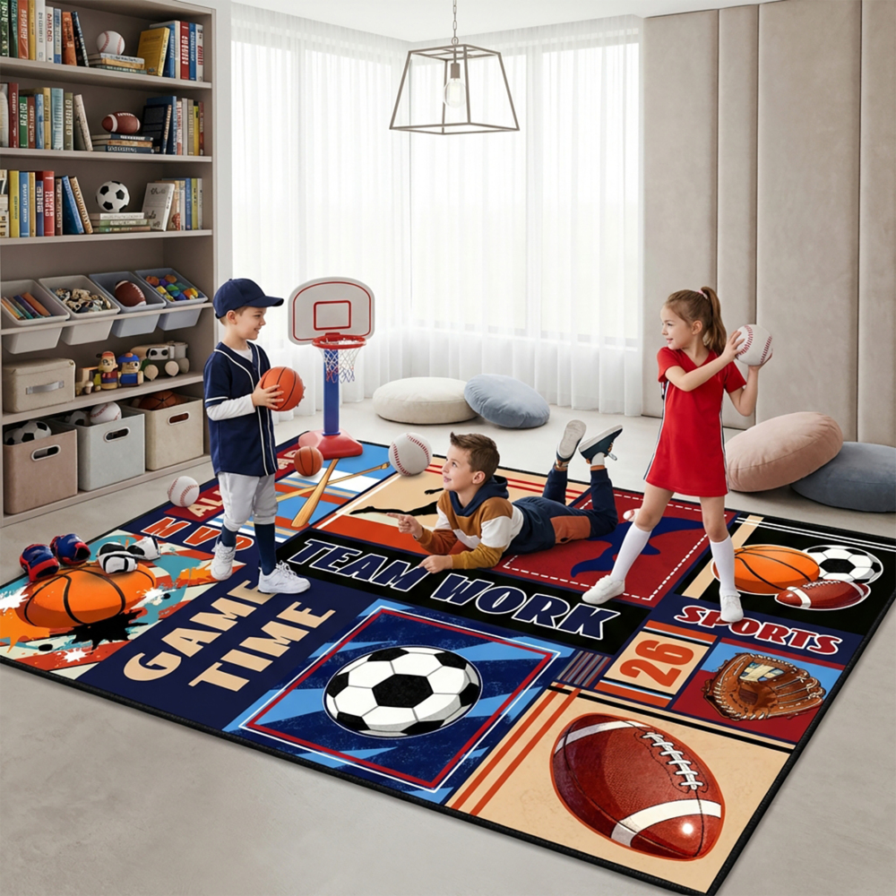 Boys Athletic Sports Theme Area Rug Kids Play Mat | CozyLil