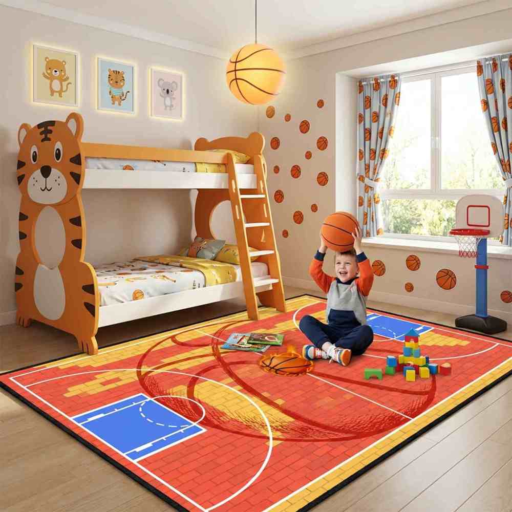 Boys Athletic Sports Theme Area Rug Kids Play Mat | CozyLil
