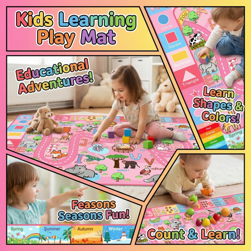 Educational Alphabet & Animals Kids Area Rug Play Mat | CozyLil