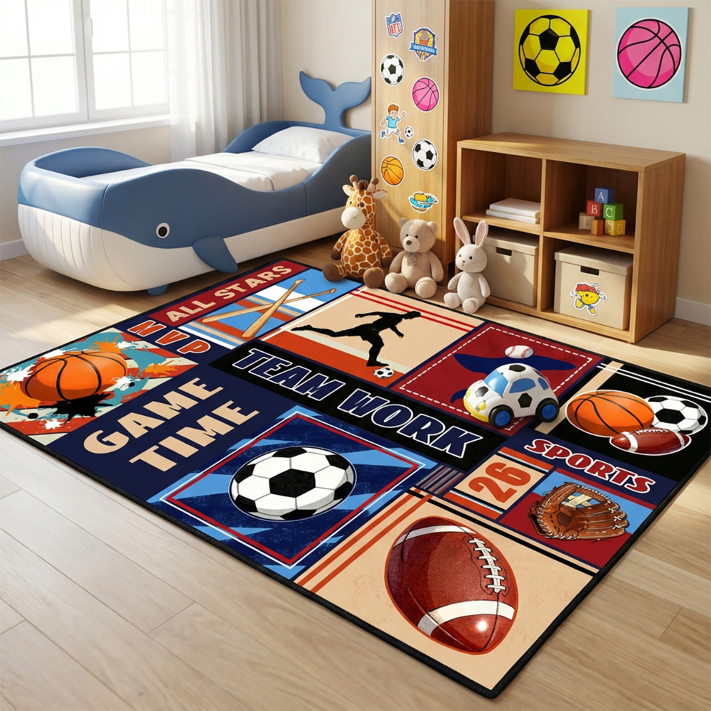 Boys Athletic Sports Theme Area Rug Kids Play Mat | CozyLil