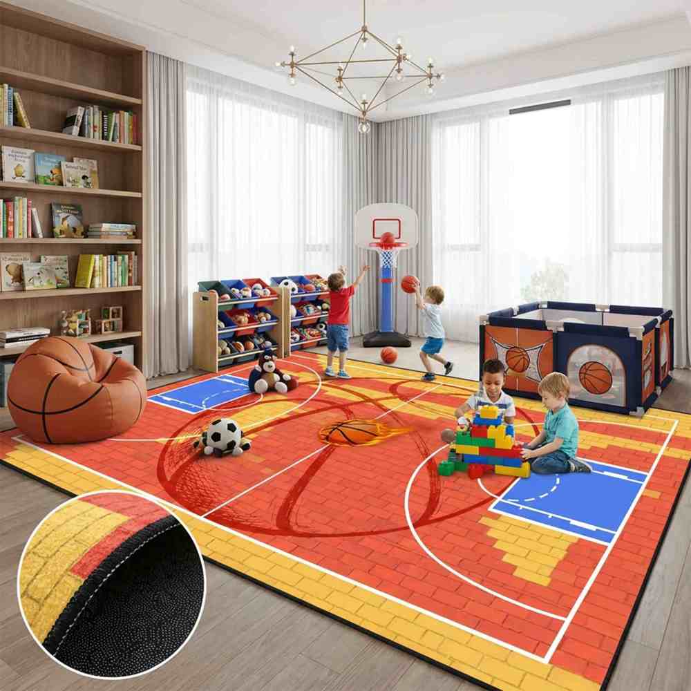 Boys Athletic Sports Theme Area Rug Kids Play Mat | CozyLil