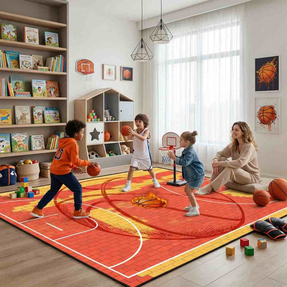 Boys Athletic Sports Theme Area Rug Kids Play Mat | CozyLil