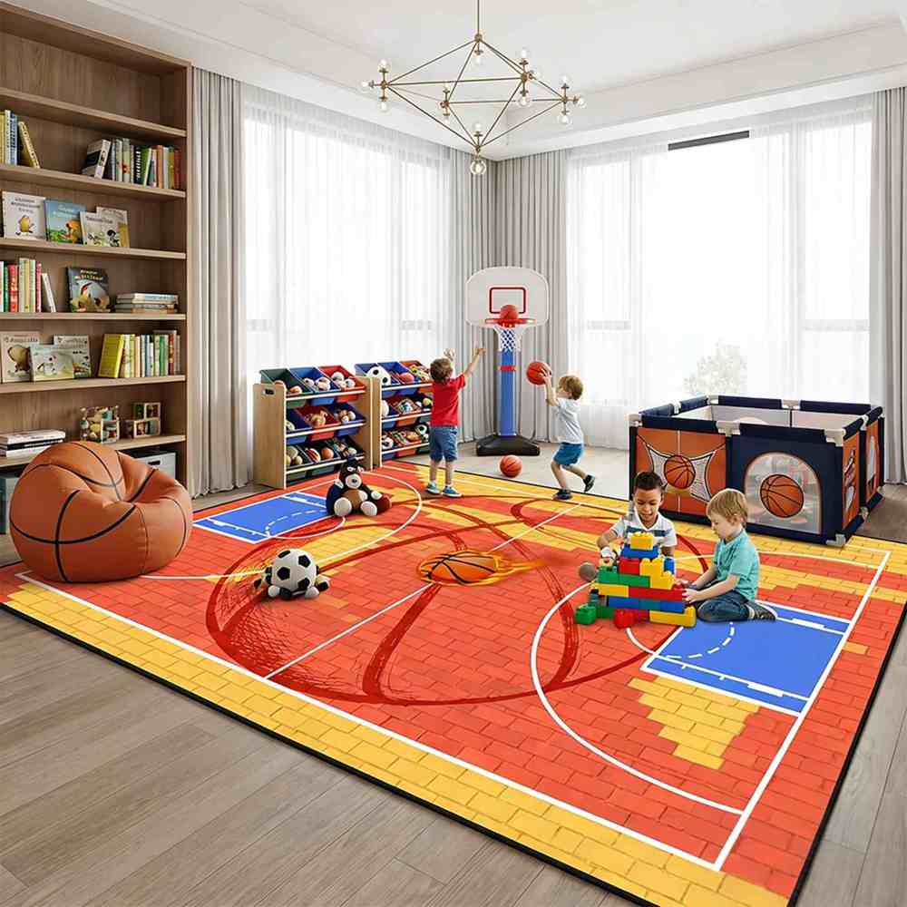 Boys Athletic Sports Theme Area Rug Kids Play Mat | CozyLil