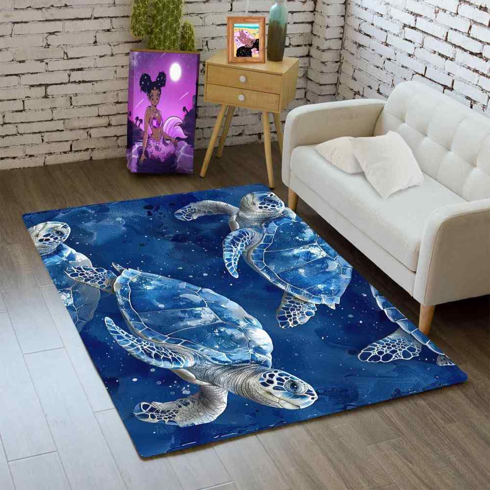 Blue Sea Turtle Ocean Theme Kids Area Rug for Playroom Boys Room | CozyLil