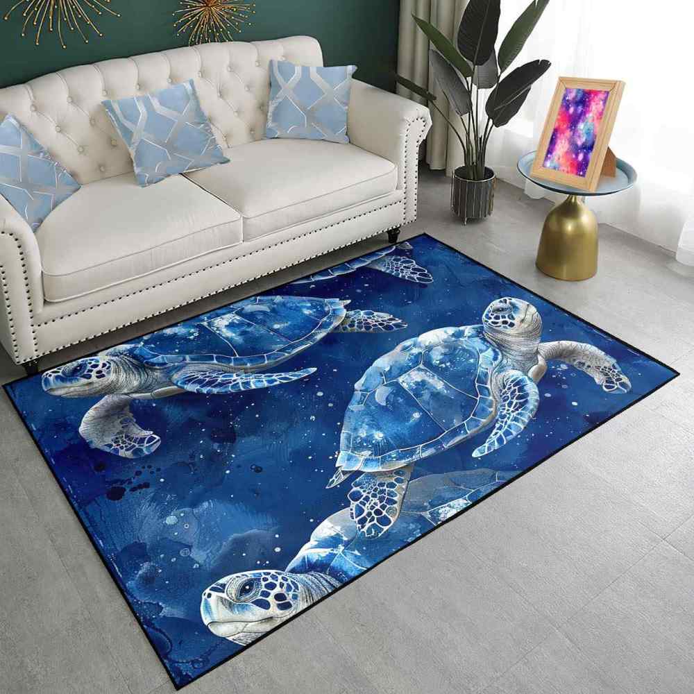 Blue Sea Turtle Ocean Theme Kids Area Rug for Playroom Boys Room | CozyLil