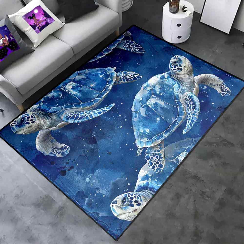 Blue Sea Turtle Ocean Theme Kids Area Rug for Playroom Boys Room | CozyLil