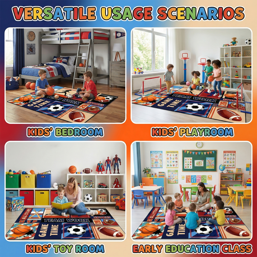 Boys Athletic Sports Theme Area Rug Kids Play Mat | CozyLil