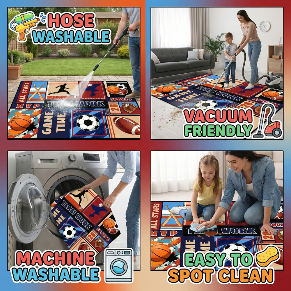 Boys Athletic Sports Theme Area Rug Kids Play Mat | CozyLil