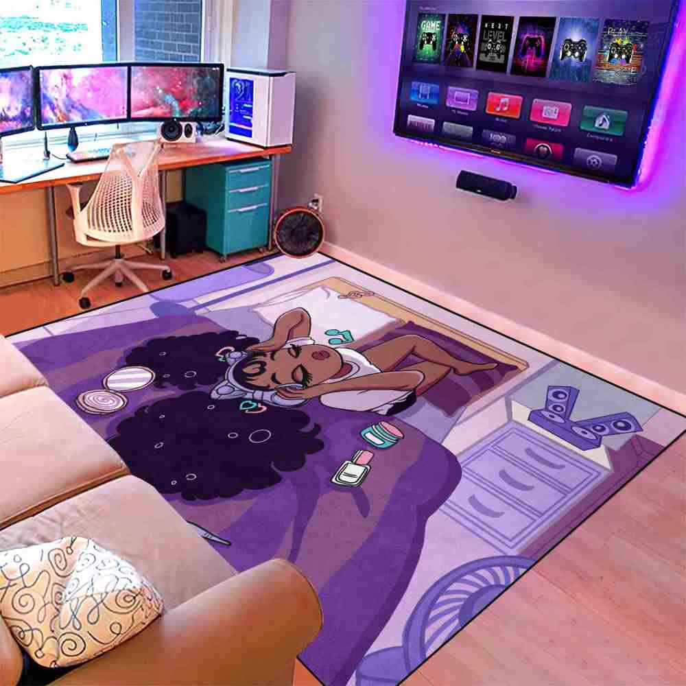Purple Music Theme Black Girl Area Rug for Teen Bedroom | CozyLil