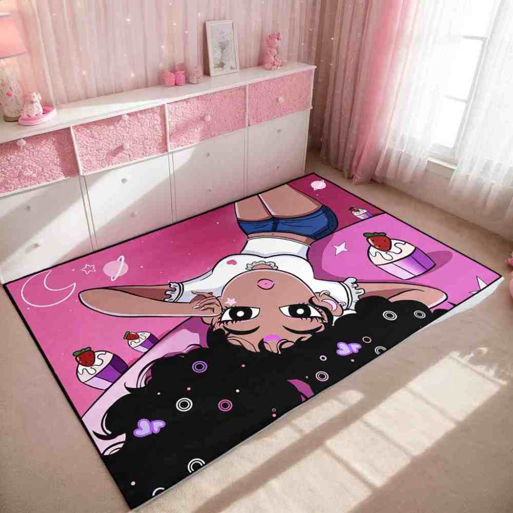 Pink Galaxy Cupcake Black Girl Area Rug for Girls Playroom | CozyLil