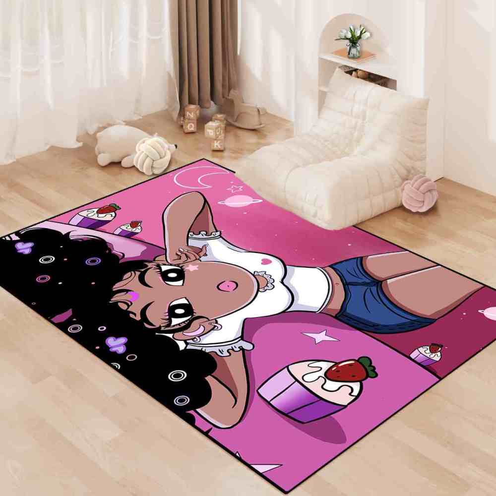 Pink Galaxy Cupcake Black Girl Area Rug for Girls Playroom | CozyLil