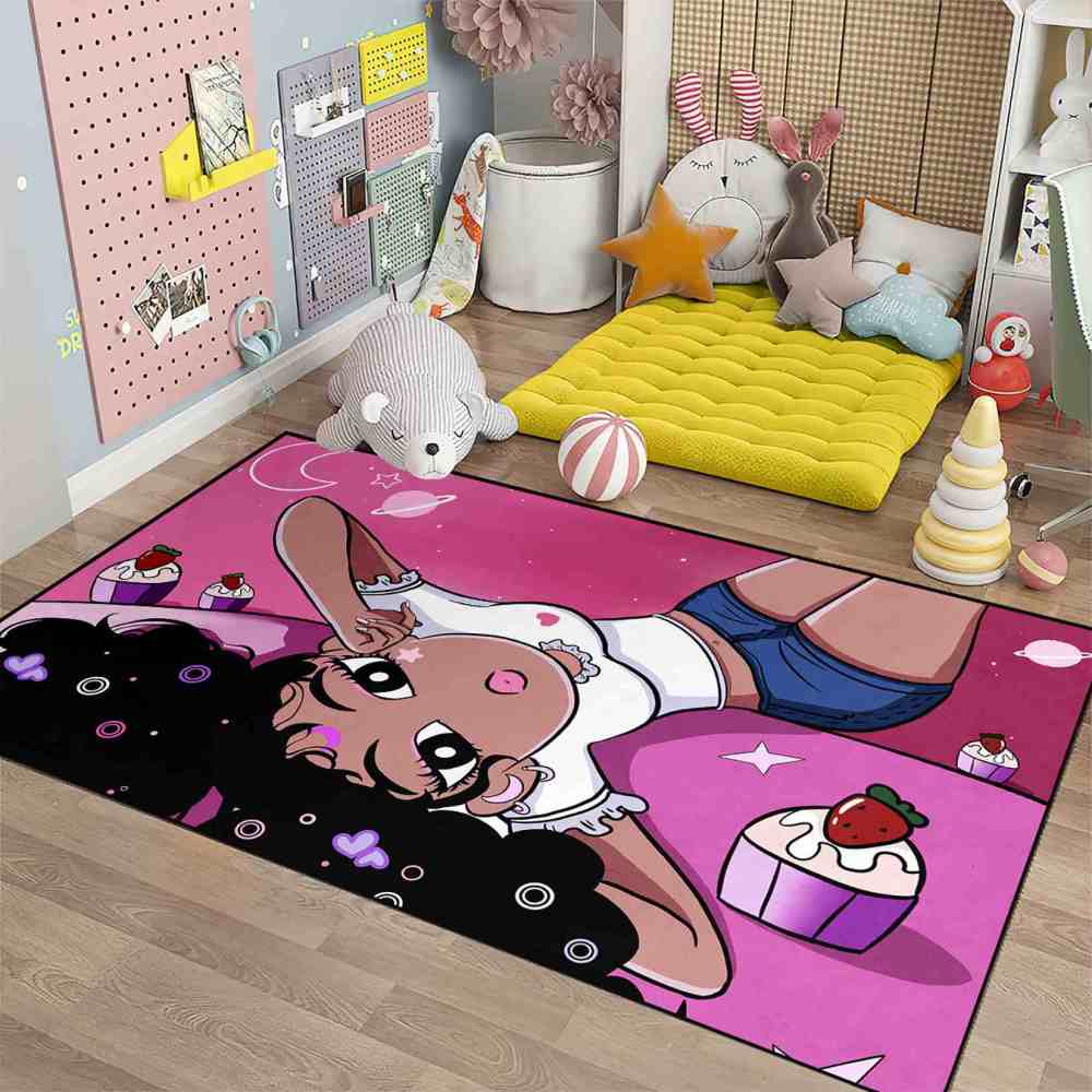 Pink Galaxy Cupcake Black Girl Area Rug for Girls Playroom | CozyLil