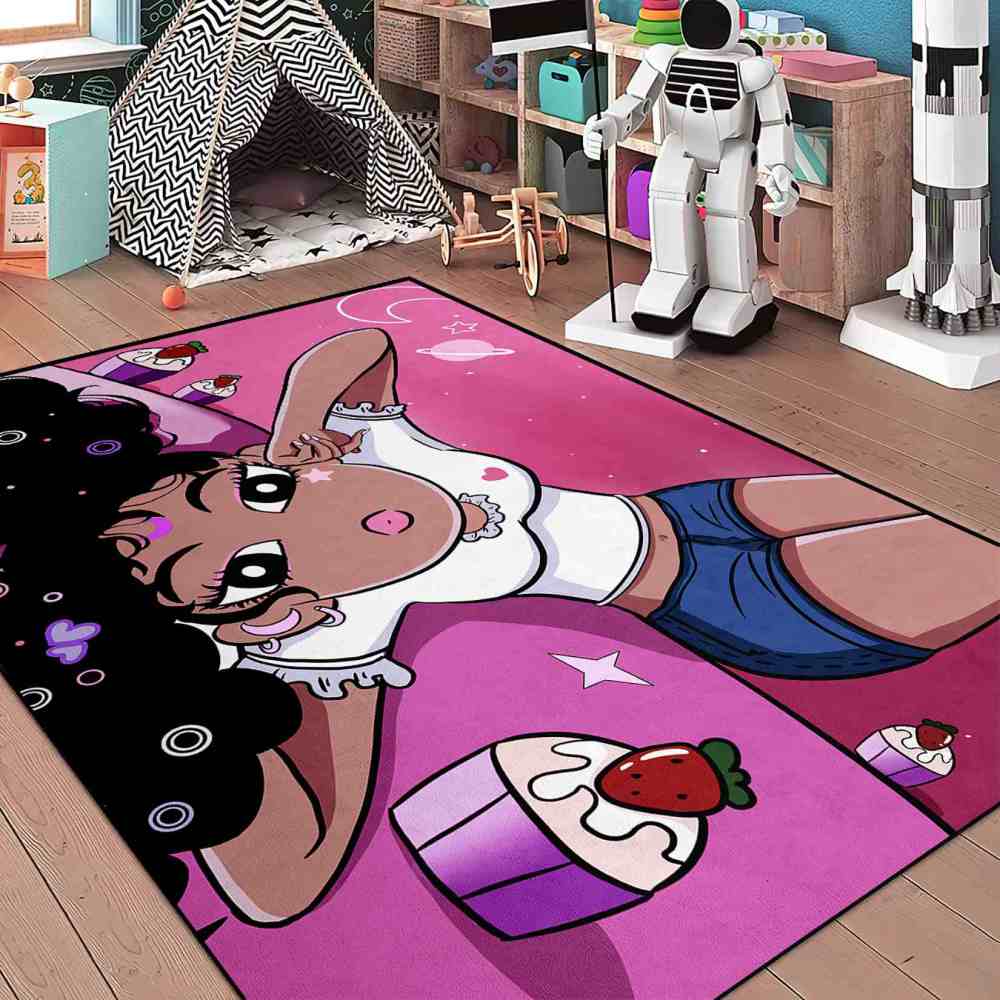 Pink Galaxy Cupcake Black Girl Area Rug for Girls Playroom | CozyLil