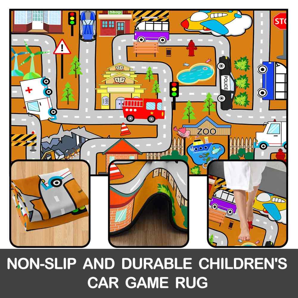 Orange City Traffic Rescue Vehicles Kids Play Mat for Boys Playroom | CozyLil