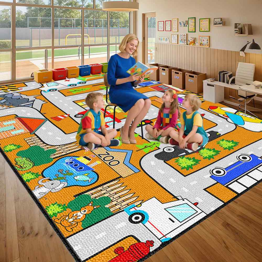 Orange City Traffic Rescue Vehicles Kids Play Mat for Boys Playroom | CozyLil