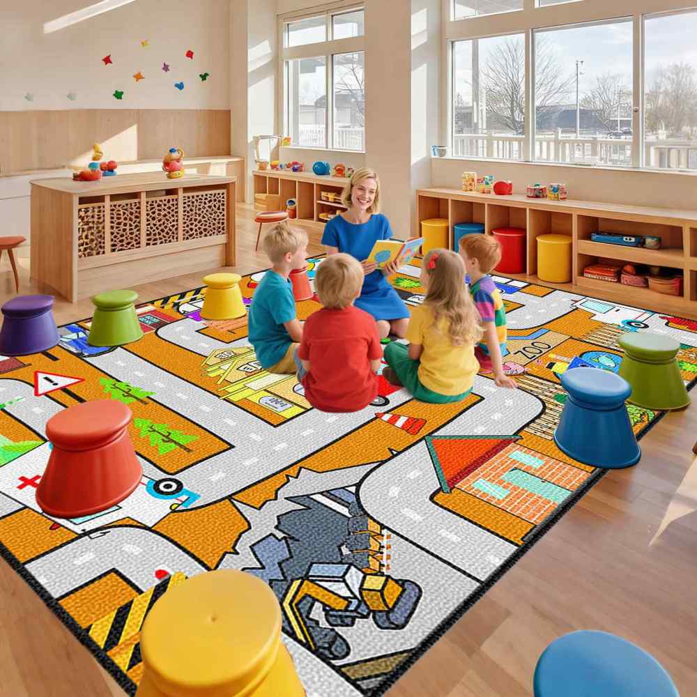 Orange City Traffic Rescue Vehicles Kids Play Mat for Boys Playroom | CozyLil