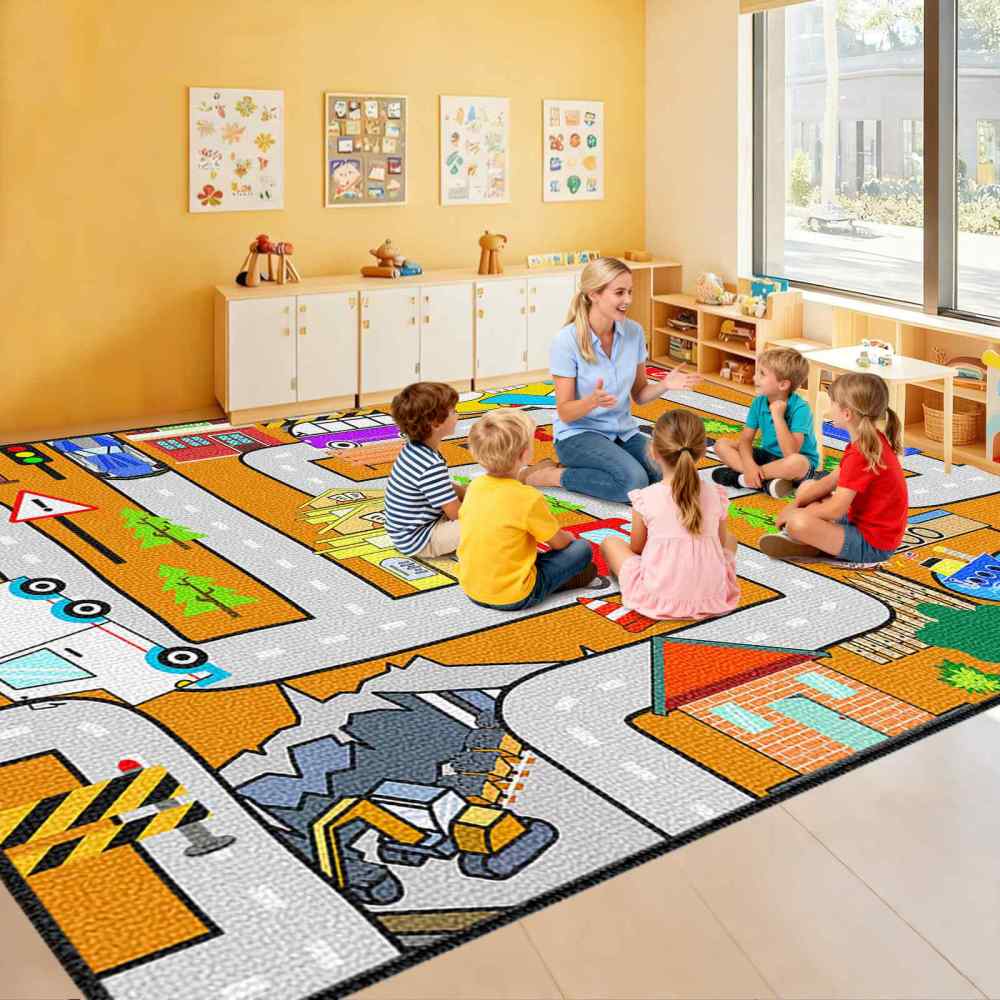 Orange City Traffic Rescue Vehicles Kids Play Mat for Boys Playroom | CozyLil