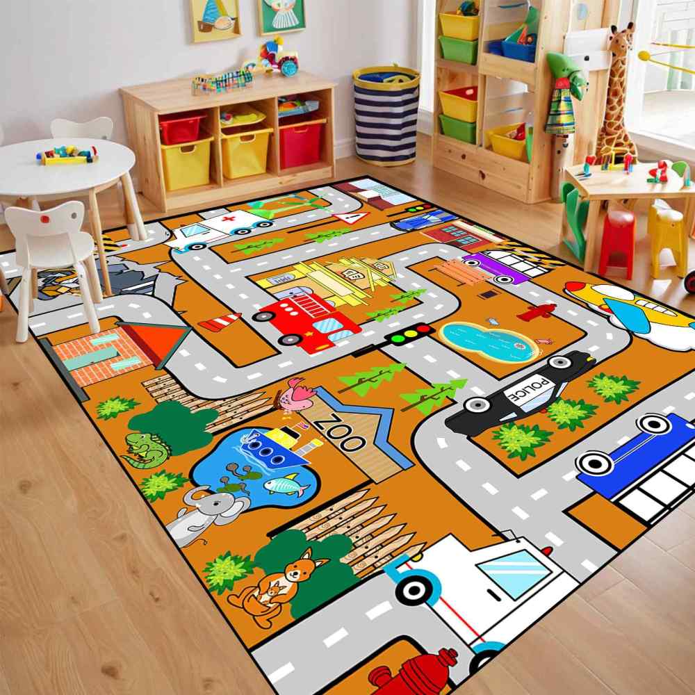 Orange City Traffic Rescue Vehicles Kids Play Mat for Boys Playroom | CozyLil