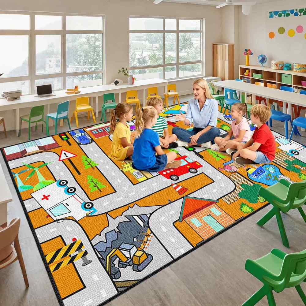 Orange City Traffic Rescue Vehicles Kids Play Mat for Boys Playroom | CozyLil