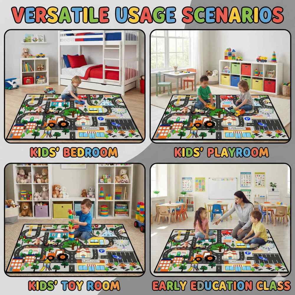 Grey Town Supermarket Farm Road Kids Play Mat for Toddler Room | CozyLil