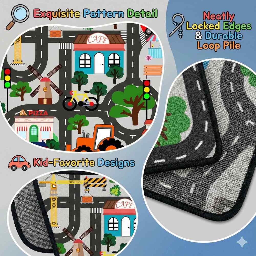 Grey Town Supermarket Farm Road Kids Play Mat for Toddler Room | CozyLil