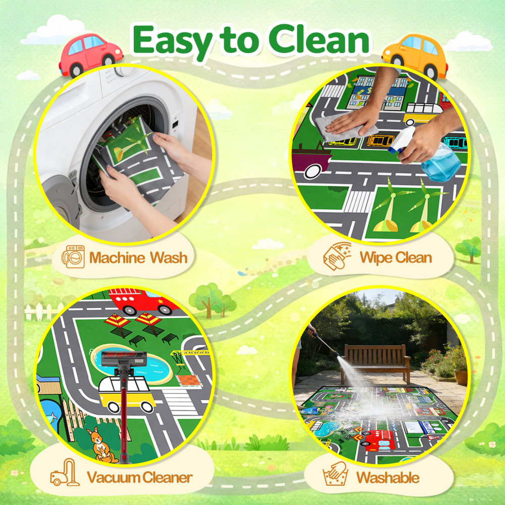 Green Zoo and City Road Map Kids Play Mat for Boys Room | CozyLil