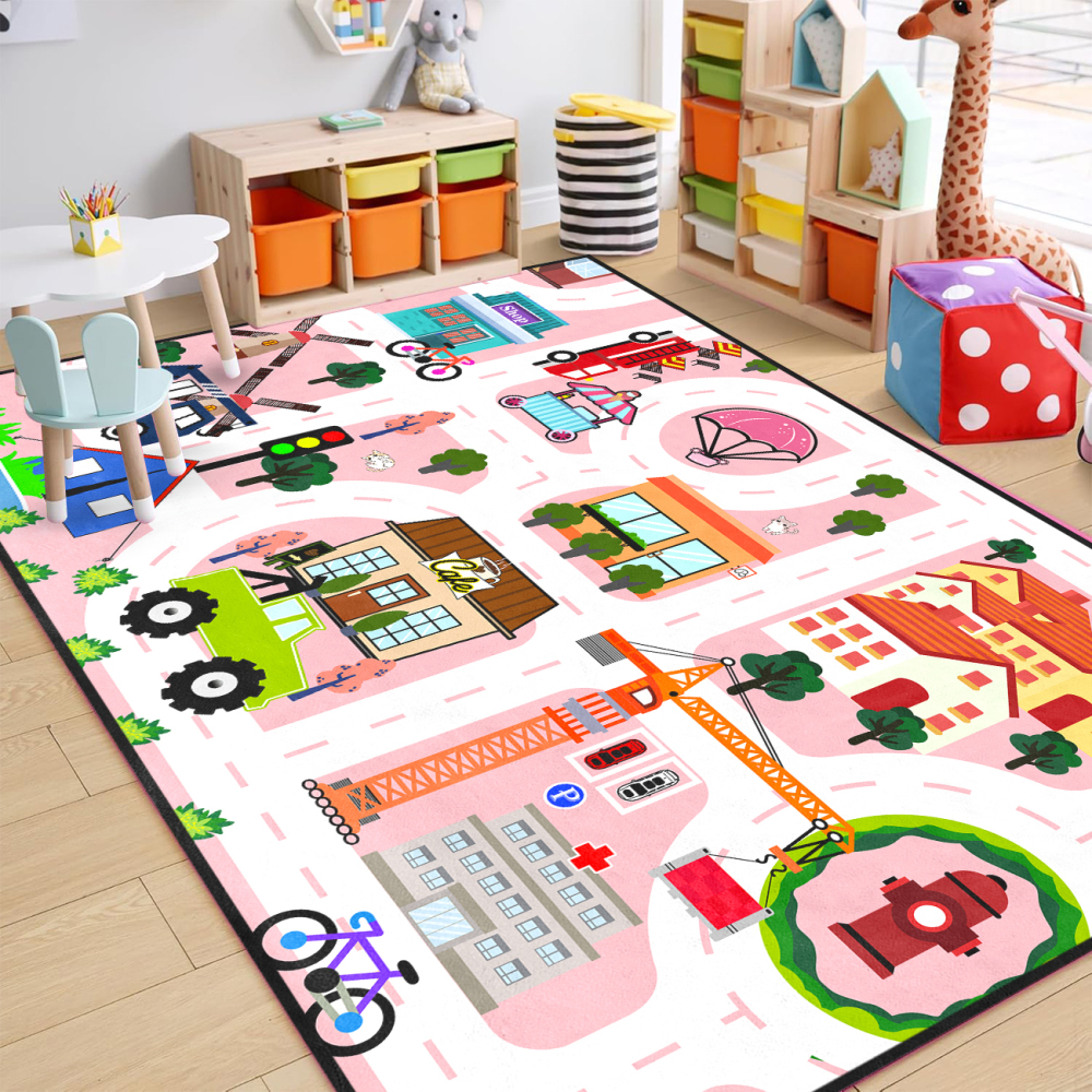 Pink City Traffic Road Map Girls Nursery Play Mat | CozyLil