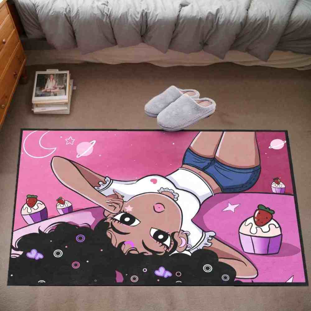 Pink Galaxy Cupcake Black Girl Area Rug for Girls Playroom | CozyLil